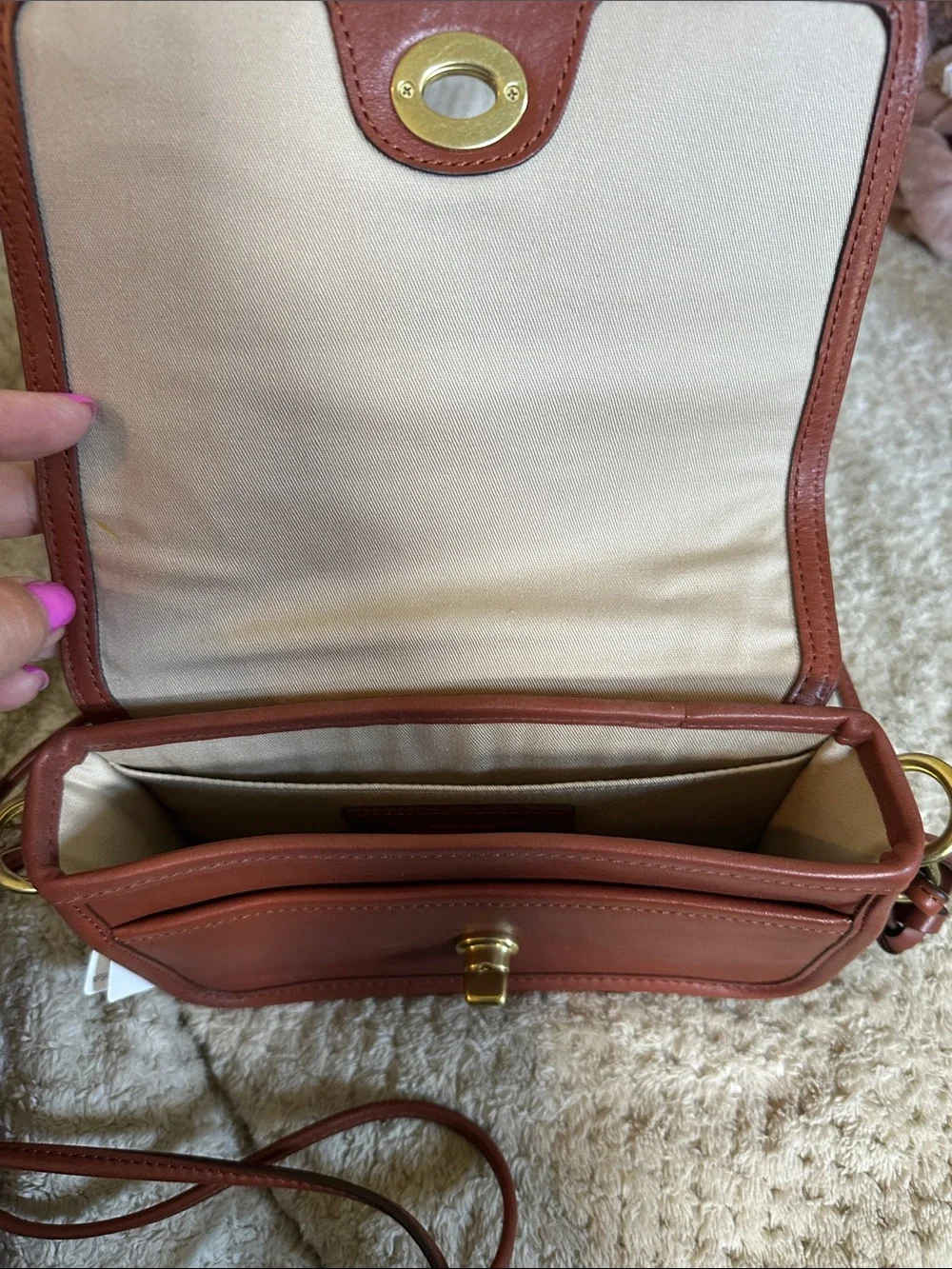 Coach Brown Leather Crossbody with Tassel and Signature Turnlock